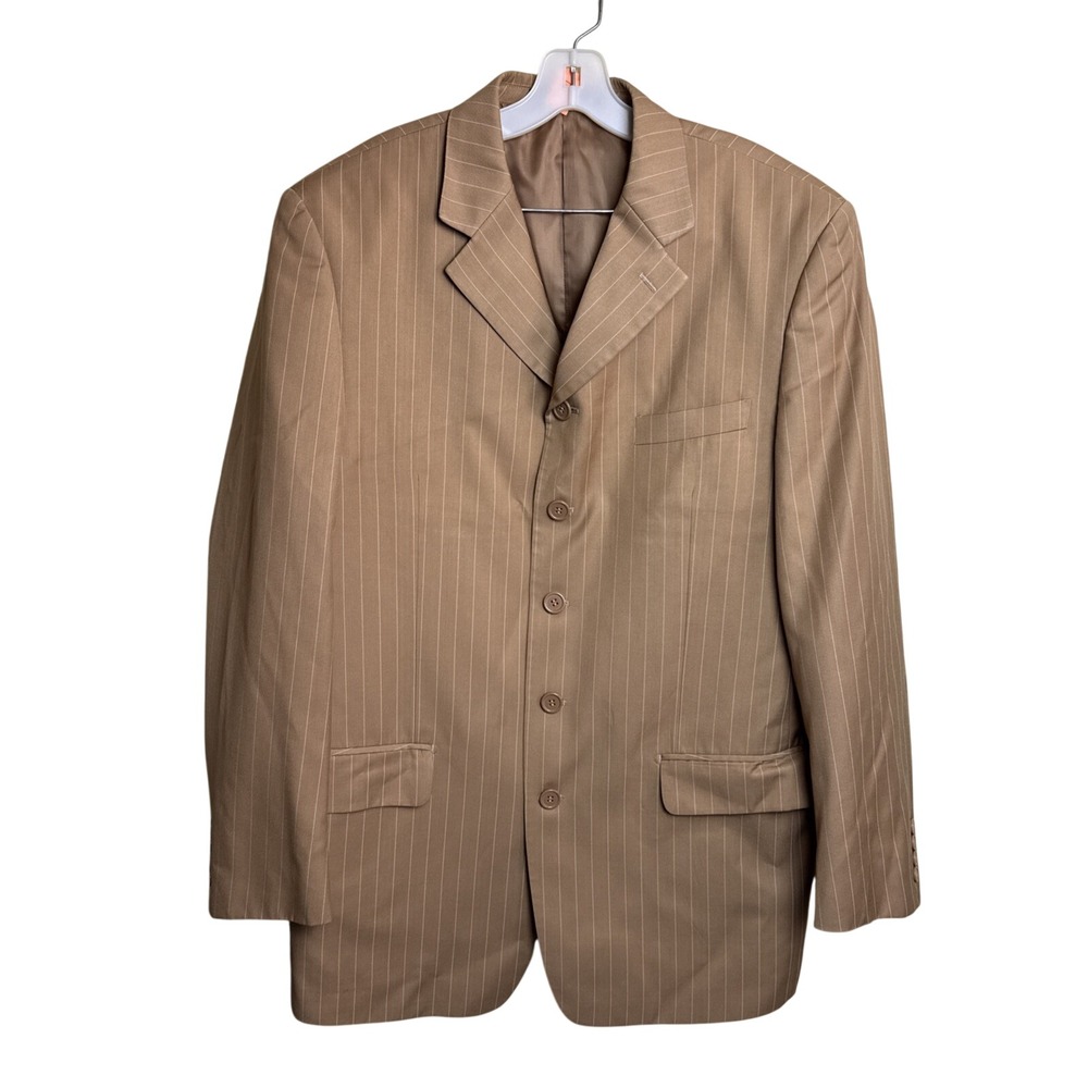 Jason Evans Tan Pinstripe Suit Jacket Lined 42L Pants 36 Pleated  2-Piece